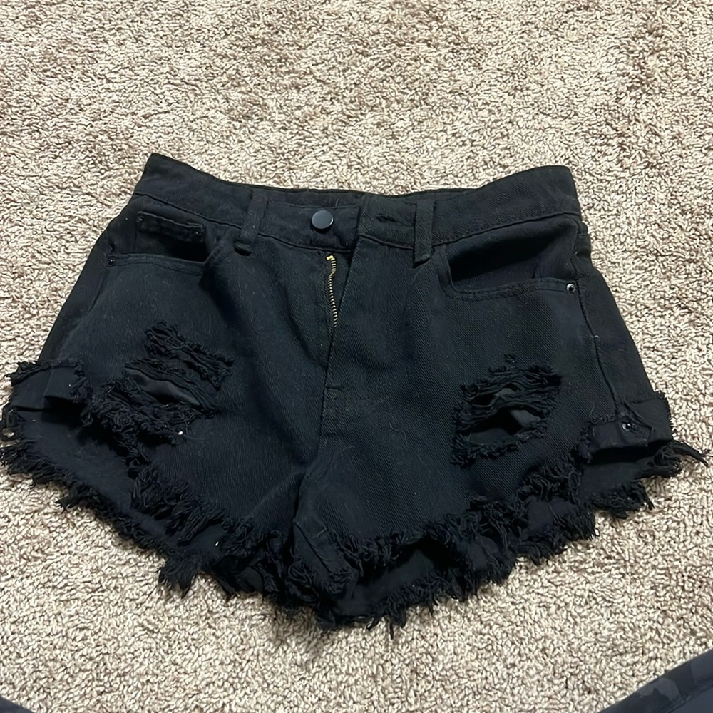 Black denim shorts